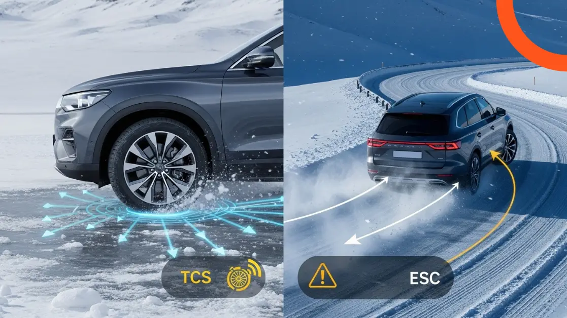 ما الفرق بين أنظمة الثبات الإلكتروني في السيارة والتحكم بالجر في الشتاء؟